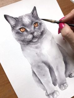 British Shorthair Blue Cat ACEO Stampa Arancione EYES By i garmashova