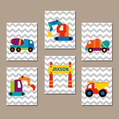 Construction Wall Art Decor Canvas Or Prints Dump Construction Wall Art Boy Bedroom Canvas Or Prints Truck Decor Baby Nursery Dump Tractor Name Set Of 6