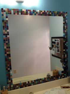 Bathroom Mirror Glued To Wall hot glue a mosaic tile frame for a diy bathroom mirror facelift Bathroom Mirror Glued To Wall hot glue a mosaic tile frame for a diy bathroom mirror facelift