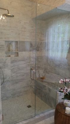 Affordable Custom Enclosures Frameless Shower Enclosure Using Carrera Marble Bathroom By Palmer Design Group Inc