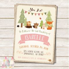 girl woodland birthday party invitation woodland party invite