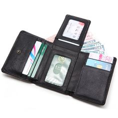 Reinhar Mens Leather Trifold Wallet with Back Pocket