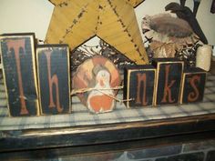 Primitive Give Thanks Turkey Pumpkin Berries Thanksgiving Laser Print 8x10