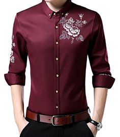 GAGA Mens Slim Fit Business Double Pocket Solid Button Down Dress Shirts