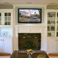 13 Best Fireplace Images Surrounds Diy Ideas For Home Tv Mounted Above Fireplace In Custom Cabinet With Ceiling Speakers Yelp