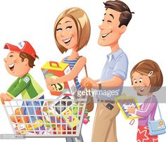 Illustration of a young family going shopping isolated on white The Cartoon illustration Family cartoon Cartoon photo