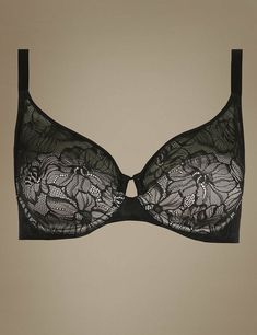 NEW Ann Summers Plunge Padded Lace Bra Size 34 B Jade green /& black