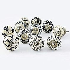 Set of 9 Dusty Pink and White Spots and Stripes Ceramic Cupboard Knobs MG-729A