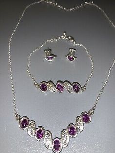 Gold Tone Faux Pearl and Amethyst Rhinestone Medallion and Necklace