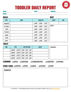 12 best infant toddler preschool daily report templates images on
