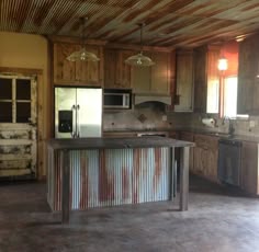 Rustic Kitchen With Old Door For Pantry Custom Made Island Tin Ceiling Idea Basement Bar Rustic Kitchen With Old Door For Pantry Custom Made Island Tin Ceiling Idea Basement Bar