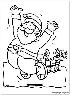 A Santa Claus Jumping Happily To Welcome Christmas Day Coloring Page