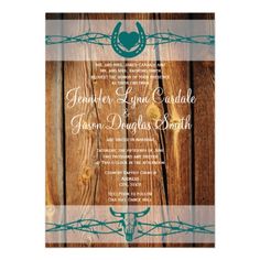 Rustic Barbed Wire Horseshoe Wedding Invitations With Teal Turquoise Blue Design On Dark Rustic Barbed Wire Horseshoe Wedding Invitations With Teal Turquoise Blue Design On Dark