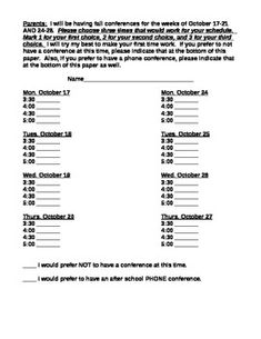 parent teacher conference sign up letter