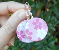 Chiyogami Earrings Yuzen Earrings Washi Earrings Small Pink and Black Earrings Japanese Paper Earrings
