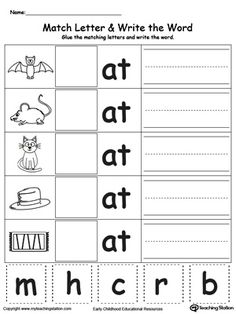 Best At Word Family Images Sight Words Literacy Activities Free At Word Family Match Letter And Write The Word Worksheet