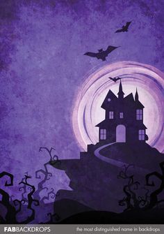 fab vinyl purple spooky mansion halloween backdrop