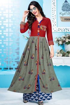 Heavy Fabric Reyon Kurti With Plazzo Kurti And Plazzo Gift For Her Brown Color Indian Dress,Beautiful Kurti And Plazzo Anniversary Suits