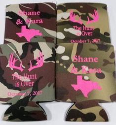The Hunt Is Over Wedding koozies no minimums antlers can coolers quick ship