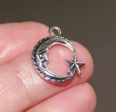 8 big Moon Pendant charms silver Tone Findings 41 x 30mm hollow loops Earrings