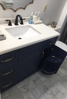 W X 22 In D 345 H Vanity Midnight Blue With Ceramic Top White Basin 9784900310 At The Home Depot