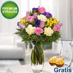 schöner Blumenstrauß mit pink- und cremefarbenen Blüten neu 30cm ca