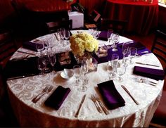 This purple table setting agrees perfectly with our chandeliers ... This purple table setting agrees perfectly with our chandeliers ...