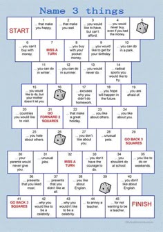 Board game - name 3 things Board Games, Grammar Games, English Games, Games For Kids, 3 Things, Lesson, Conversation, Teaching English