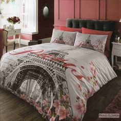 100 Cotton 4 Pcs Paris Eiffel Tower Queen Double Bedding Duvet Cover Paris Flower Duvet Cover Quilt Bedding Set Single Double King Ebay