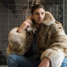 fur coat men L@LILI Manteau de Fourrure d'hiver pour Homme À Manches