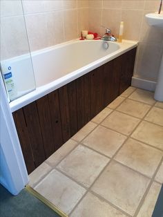 Here S A Pallet Wood Bath Panel We Finished Off The Up Cycled Bath Panel Made From Pallet Wood
