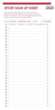 free printable sign up sheet template
