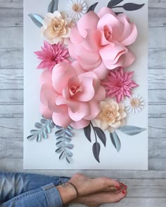 113 Piece Set DIY Paper Flower Backdrop 3 Medium Flowers 2 Large Flowers Purple//Pink 4 Leaves Paper Flower Decoration Kit