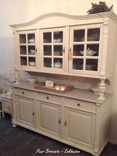 French antique armoire or linen press Painted in French blue with