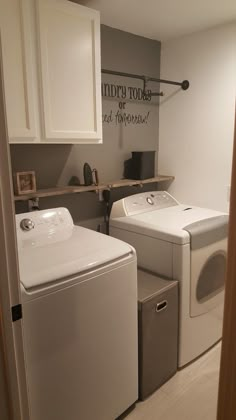 If your laundry room is on the smaller size, you know that utilizing every inch of space is important. First, make a point to keep the clutter and piles of dirty clothes to a minimum; letting even little messes pile up can quickly make the room look and feel smaller than it is. Your home can’t operate efficiently without cleaning products and other household essentials, so start the organization process by giving them designated areas. Try these 12 Brilliant Ways to Organize a Small Laundry Room Bath, Laundry Room Organization Storage, Small Laundry Room Makeover, Laundry Room Signs