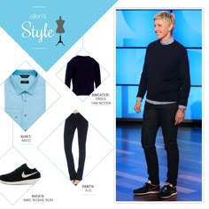 184 Best Ellen S Style Images Fler Fashion Tomboy Ellen S Look Of The Day Navy Sweater Blue On Up Shirt Jeans Nike Degeneres