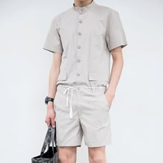 Mens Summer Jumpsuit Short Sleeve Cool Loose Romper Striped Shorts Trousers UK