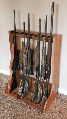 SIX GUN OAK WOOD PISTOL DISPLAY RACK GUN SAFE STORAGE ORGANIZER TARGET HUNTING
