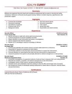 security job resume samples