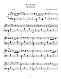 mad world by gary jules piano sheet music intermediate level mad world piano sheet music