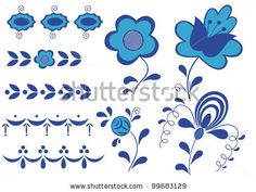 Elements of the painting Gzhel isolated on the white background. by Valentinash, via ShutterStock