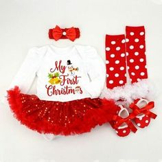 Baby Girl My 1st Christmas Body Diadema 3 piezas Little First Christmas 3PCS Outfits Set 0-18 Meses Falda a cuadros