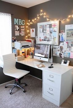 44 Best Gorgeous Home Offices Images On Pinterest In 2018 So Cute White Grey Fairy Lights Home Office Ideas Desk Areas