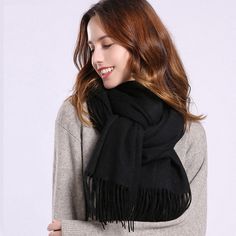 AODEK Monochrome Scarf Fashion Imitation Cashmere Tassel Plaid Scarf Ladies Warm Scarf