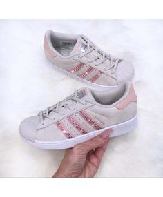 Cheap Adidas Superstar Pearl Grey Trainers With Pink Swarovski Crystals