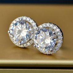 14k White Gold Over 1.11 ct 5mm Cubic Zirconia Halo Solitaire CZ Stud Earrings Best Gift Ideas for Women Girls Ladies