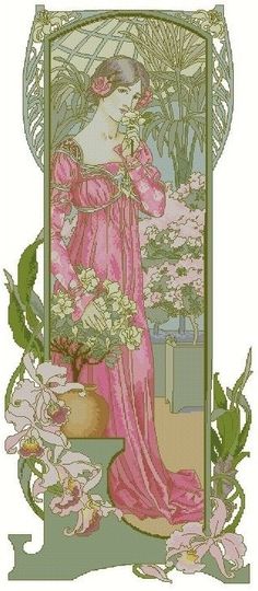 Cross Stitch Needlepoint Chart Pattern Canvas Art Nouveau Elizabeth Sonrel Fleurs des Serre