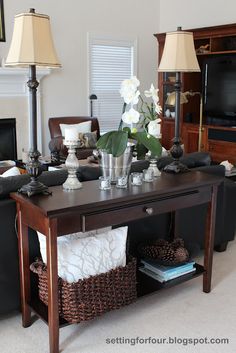 27 Best Styling A Sofa Table Images On Pinterest Living Room Living Room From Setting For Four On Home Tour Tuesdays Denise Designed Like This Sofa Table