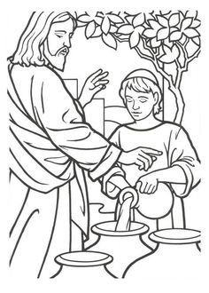Miracles Of Jesus Is Turn Water Into Wine Coloring Page