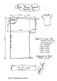 Molde de Blusa de Manga Japonesa tamanho 44.